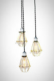 Modern Industrial Porcelain Socket Caged 3 Light Chandelier - Junkyard Lighting