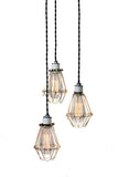 Modern Industrial Porcelain Socket Caged 3 Light Chandelier - Junkyard Lighting