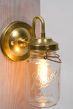 Vintage Ideal Mason Jar Brass Arm Wall Sconce - Junkyard Lighting