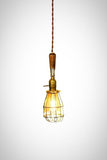Vintage Farmhouse Wire Wood Handle Caged Trouble Light Pendant ( Brown ) - Junkyard Lighting