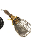 Vintage Farmhouse Wood Handle Caged Trouble Light Pendant ( Ebony ) - Junkyard Lighting