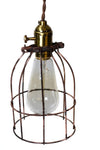 Industrial Antiqued Caged Minimalist Bare Bulb Pendant Light - Junkyard Lighting