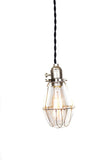 Vintage Industrial Silver Cage Light - Minimalist Bare Bulb Pendant Light - Junkyard Lighting