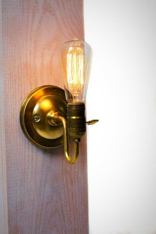 Brass Loop Arm Bare Bulb Vintage Style Paddle Key Socket Wall Sconce - Junkyard Lighting