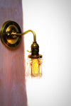 Brass Arm Open Crystal Shade Bare Bulb Vintage Style Paddle Key Sconce - Junkyard Lighting