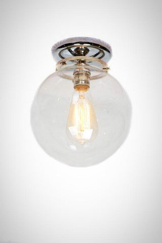 Flush Mount Pol. Nickel 8" Glass Globe Vintage Modern Edison Light - Junkyard Lighting