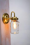 Vintage Ideal Mason Jar Brass Arm Wall Sconce - Junkyard Lighting