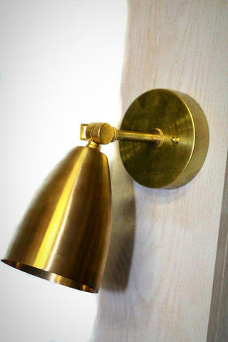 Mid Century Modern Adjustable Cone Sconce Brass or Pol. Nickel - Junkyard Lighting